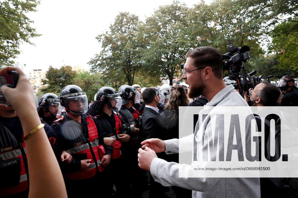 Demonstration Against the Proposed Territorial Reform in Tirana, Albania. Albanian protesters scuffle with anti-riot police during an anti-government protest against the government s administrative and territorial reform, in front of the Parliament building in Tirana, Albania, on October 8, 2026. Light Studio Agency Malton Dibra Tirana Albania