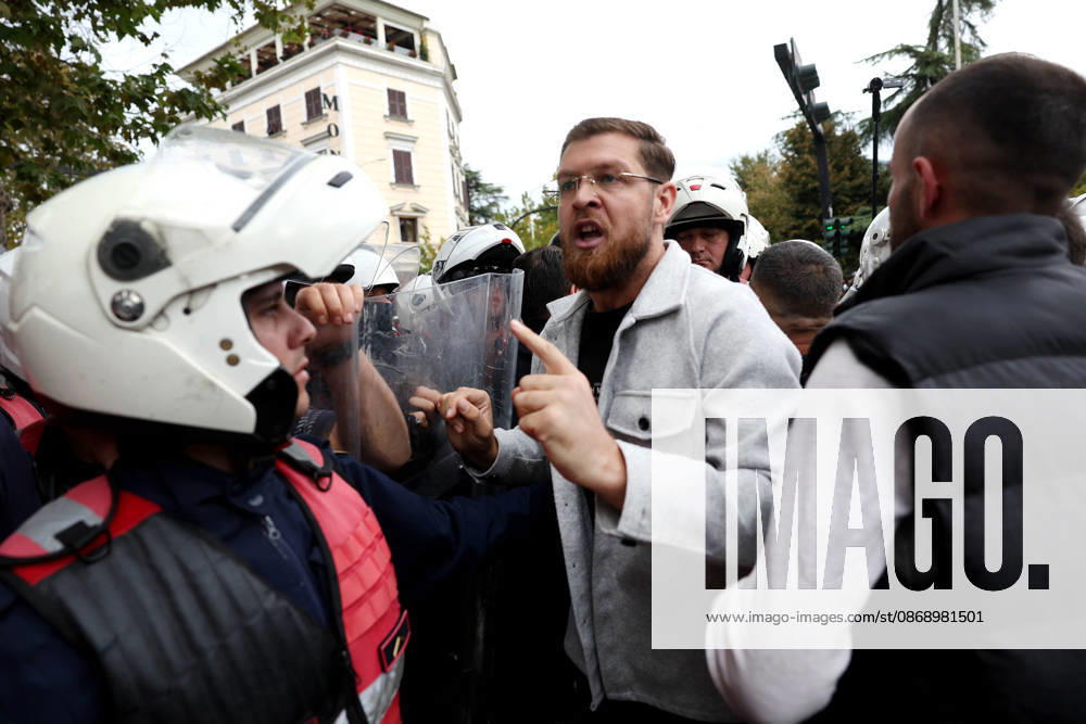 Demonstration Against the Proposed Territorial Reform in Tirana, Albania. Albanian protesters scuffle with anti-riot police during an anti-government protest against the government s administrative and territorial reform, in front of the Parliament building in Tirana, Albania, on October 8, 2026. Light Studio Agency Malton Dibra Tirana Albania