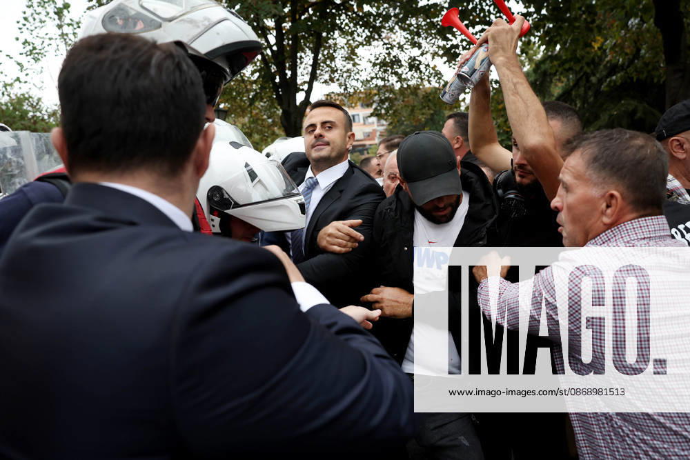 Demonstration Against the Proposed Territorial Reform in Tirana, Albania. Albanian protesters scuffle with anti-riot police during an anti-government protest against the government s administrative and territorial reform, in front of the Parliament building in Tirana, Albania, on October 8, 2026. Light Studio Agency Malton Dibra Tirana Albania