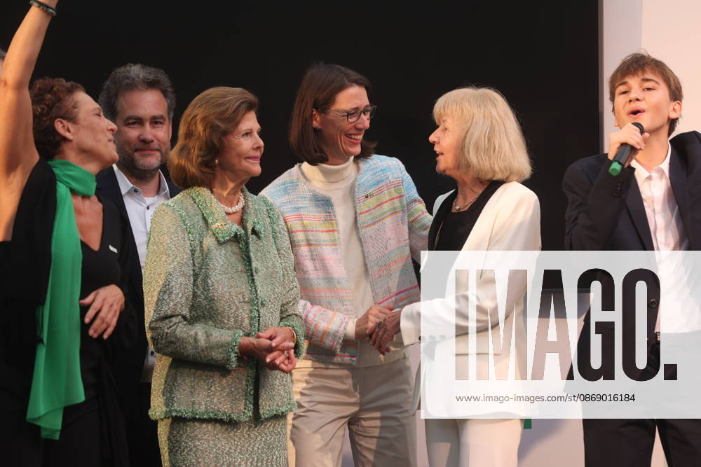 Queen Silvia of Sweden, Countess Bettina Bernadotte, and Monika Brandt at the Mentor Future Prize award ceremony during the Mentor Foundation’s anniversary celebration on Mainau Island, Mainau