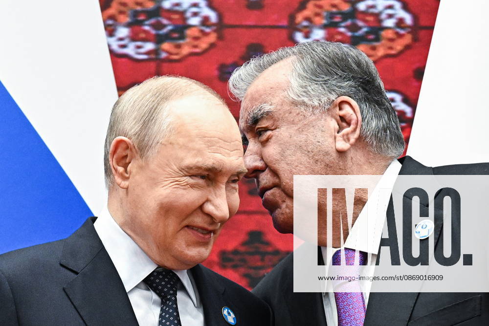 TURKMENISTAN, BALKAN PROVINCE - OCTOBER 9, 2026: Vladimir Putin (L), President of Russia, and his counterpart Emomali Rahmon of Tajikistan during a photo op for participants ahead of a meeting of the CIS Council of Heads of State in Turkmenbasy Turkmenistan - ZUMAt113 20261009_zaa_t113_009