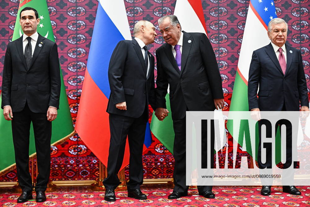 TURKMENISTAN, BALKAN PROVINCE - OCTOBER 9, 2026: Turkmenistan s President Serdar Berdimuhamedow, Russia s President Vladimir Putin, Tajikistan s President Emomali Rahmon, and Kazakhstan s President Kassym-Jomart Tokayev (L-R) during a photo op for participants ahead of a meeting of the CIS Council of Heads of State in Turkmenbasy Turkmenistan - ZUMAt113 20261009_zaa_t113_017