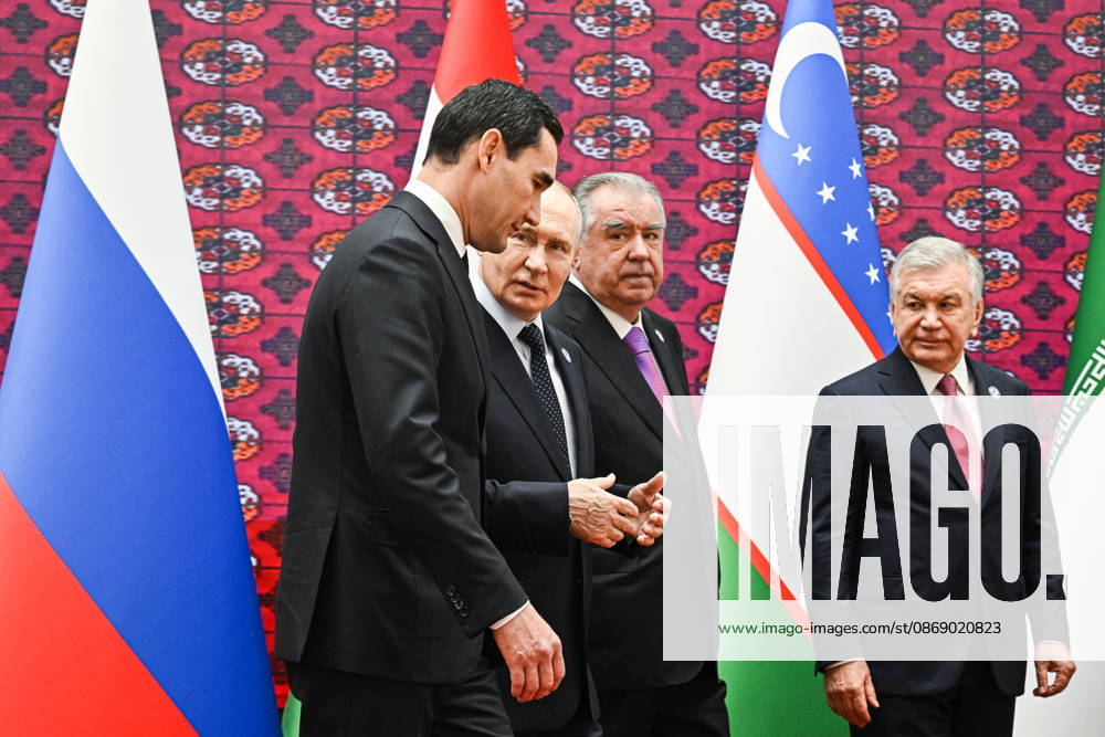 TURKMENISTAN, BALKAN PROVINCE - OCTOBER 9, 2026: Turkmenistan s President Serdar Berdimuhamedow, Russia s President Vladimir Putin, Tajikistan s President Emomali Rahmon, and Kazakhstan s President Kassym-Jomart Tokayev (L-R) during a photo op for participants ahead of a meeting of the CIS Council of Heads of State in Turkmenbasy Turkmenistan - ZUMAt113 20261009_zaa_t113_023