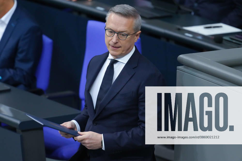 German Bundestag, 100th Plenary Session: A portrait of Dr. Karsten Wildberger, Federal Minister for Digitalization and State Modernization, during his speech on the amendment to the Telecommunications Act at the 100th session of the German Bundestag in Berlin, October 9, 2026, Berlin, Berlin, Germany