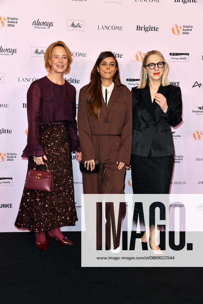 Julia Becker, Collien Fernandes, and Susanna Riethmuller at the 2026 Brigitte Award ceremony at the Kino International in Berlin on October 8, 2026