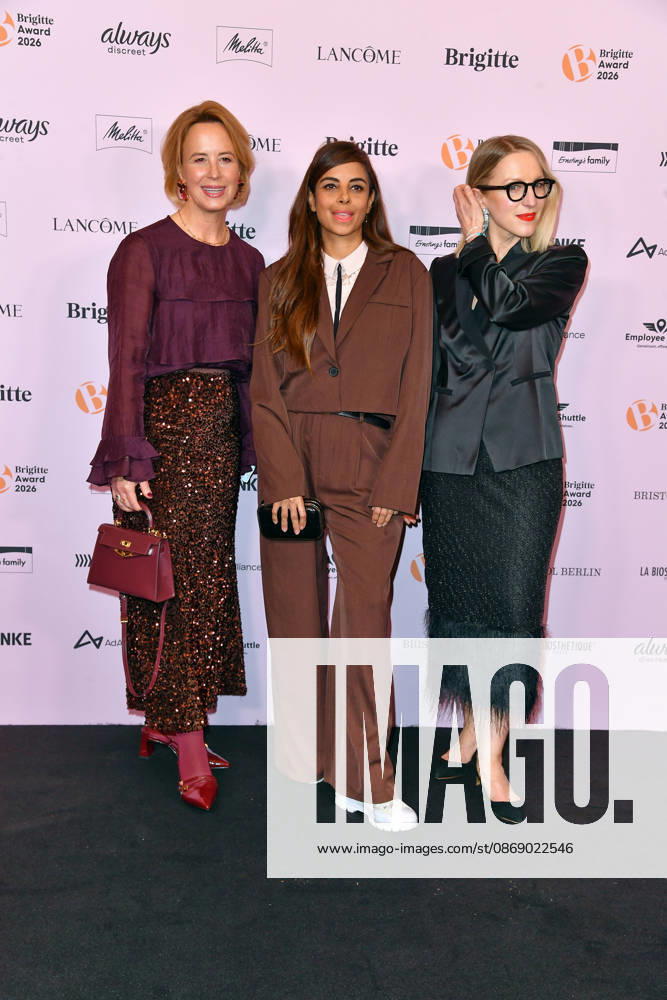 Julia Becker, Collien Fernandes, and Susanna Riethmuller at the 2026 Brigitte Award ceremony at the Kino International in Berlin on October 8, 2026