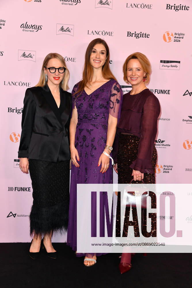 Julia Becker, Collien Fernandes, and Susanna Riethmuller at the 2026 Brigitte Award ceremony at the Kino International in Berlin on October 8, 2026