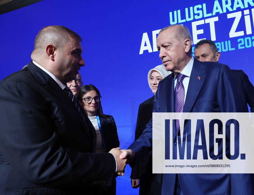 Turkish President Erdogan attends the International Justice Summit ISTANBUL, TURKIYE - OCTOBER 9: (---- - MANDATORY CREDIT - TURKISH PRESIDENCY MURAT KULA HANDOUT - NO MARKETING NO ADVERTISING CAMPAIGNS - DISTRIBUTED AS A SERVICE TO CLIENTS----) Turkish President Recep Tayyip Erdogan attends the International Justice Summit held at Ciragan Palace in the Besiktas district of Istanbul, Turkiye on October 9, 2026. Turkish Presidency Murat Kula Handout Anadolu Istanbul Turkey. Editorial use only. Please get in touch for any other usage.