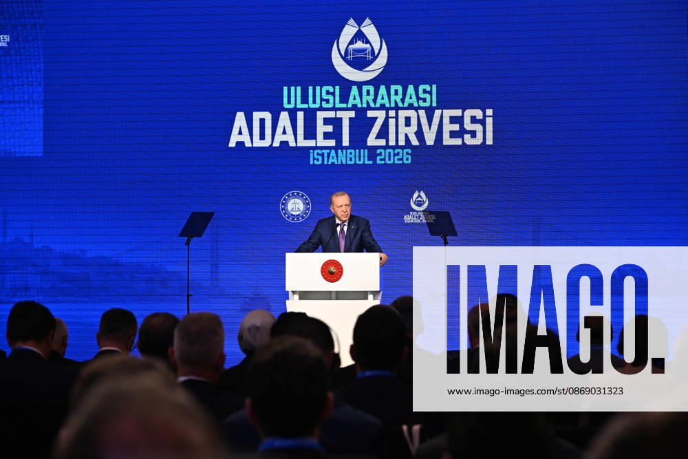 Turkish President Erdogan attends the International Justice Summit ISTANBUL, TURKIYE - OCTOBER 9: Turkish President Recep Tayyip Erdogan delivers a speech during the International Justice Summit held at Ciragan Palace in the Besiktas district of Istanbul, Turkiye on October 9, 2026. Isa Terli Anadolu Istanbul Turkey. Editorial use only. Please get in touch for any other usage.