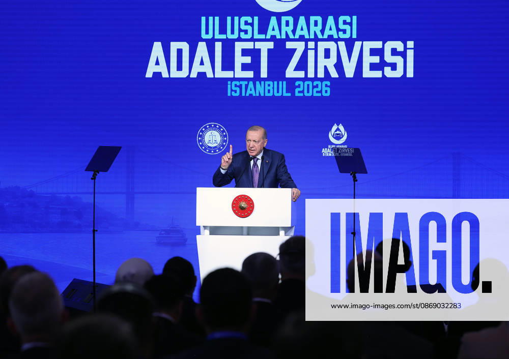 Turkish President Recep Tayyip Erdogan ISTANBUL, TURKIYE - OCTOBER 9:(---- - MANDATORY CREDIT - TURKISH PRESIDENCY MURAT KULA HANDOUT - NO MARKETING NO ADVERTISING CAMPAIGNS - DISTRIBUTED AS A SERVICE TO CLIENTS----) Turkish President Recep Tayyip Erdogan gives a speech during the International Justice Summit at Ciragan Palace in Istanbul, Turkiye on October 9, 2026. TUR Presidency Murat Kula Handout Anadolu Istanbul Turkey. Editorial use only. Please get in touch for any other usage.