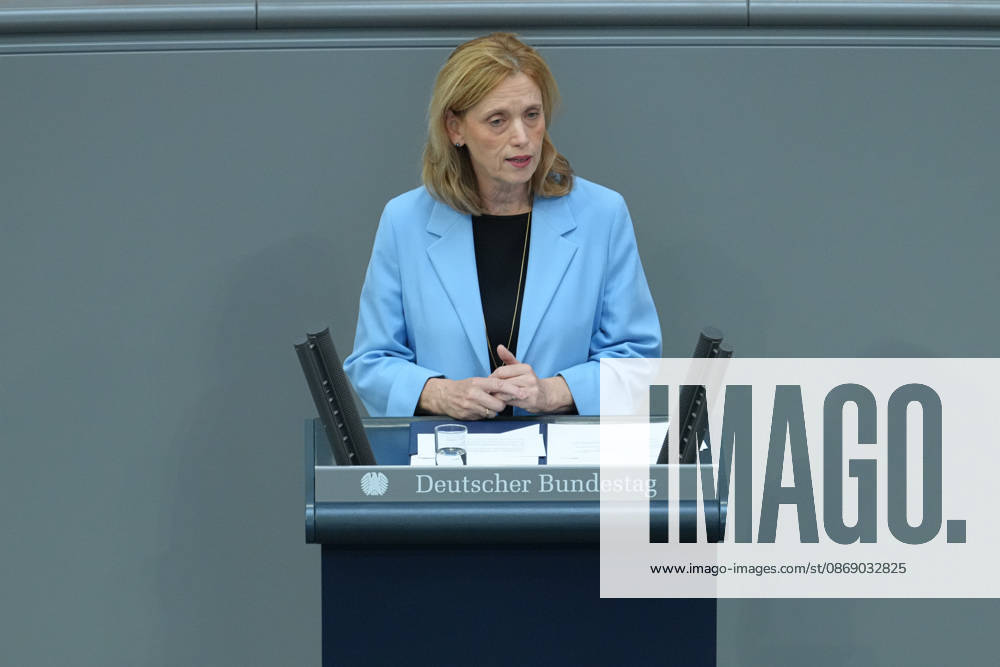 German Bundestag, 100th Plenary Session: Karin Prien, Federal Minister of Education, Family, Senior Citizens, Women, and Youth, delivering her speech on the Equal Opportunities and Quality Development Act at the 100th session of the German Bundestag in Berlin, October 9, 2026, Berlin, Berlin, Germany