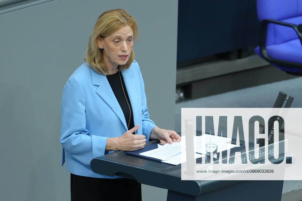German Bundestag, 100th Plenary Session: A portrait of Karin Prien, Federal Minister of Education, Family, Senior Citizens, Women, and Youth, as she delivers her speech on the Equal Opportunities and Quality Development Act during the 100th session of the German Bundestag in Berlin, October 9, 2026, Berlin, Berlin, Germany