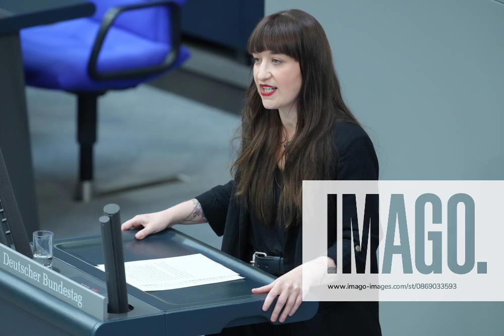 German Bundestag, 100th Plenary Session: Heidi Reichinnek of The Left is pictured delivering her speech on the Equal Opportunities and Quality Development Act during the 100th session of the German Bundestag in Berlin, October 9, 2026, Berlin, Berlin, Germany