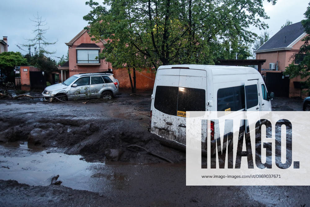 Santiago, October 9, 2026: Consequences of a mudslide that affected the area from San Carlos de Apoquindo to Los Dominicos in the Las Condes district, causing widespread damage and sweeping away vehicles and people. Diego Martin Aton, Chile, Aton 1198069 jpeg