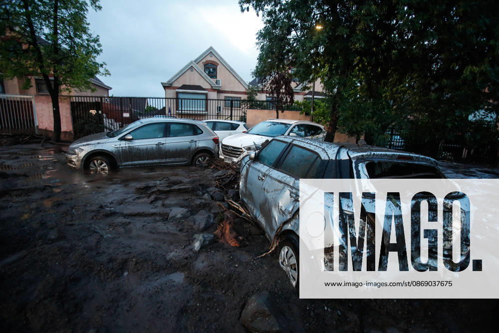 Santiago, October 9, 2026: Consequences of a mudslide that affected the area from San Carlos de Apoquindo to Los Dominicos in the Las Condes district, causing widespread damage and sweeping away vehicles and people. Diego Martin Aton, Chile, Aton 1198070 jpeg