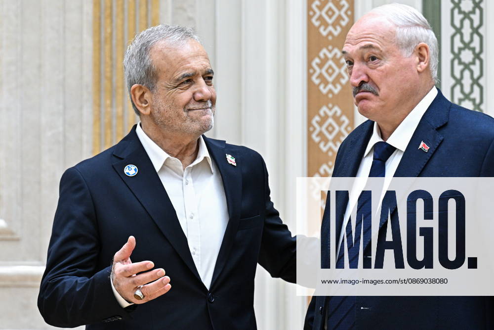 TURKMENISTAN, BALKAN PROVINCE - OCTOBER 9, 2026: Irans President Masoud Pezeshkian (L) and Belarus President Alexander Lukashenko ahead of an expanded meeting of the CIS Council of Heads of State in Turkmenbashi Turkmenistan - ZUMAt113 20261009_zaa_t113_204
