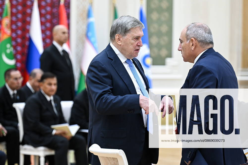 TURKMENISTAN, BALKAN PROVINCE - OCTOBER 9, 2026: Russia s President Putin s adviser Yuri Ushakov and Armenia s Prime Minister Nikol Pashinyan (L-R front) attend an expanded meeting of the CIS Council of Heads of State in Turkmenbashi Turkmenistan - ZUMAt113 20261009_zaa_t113_211