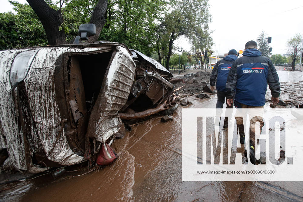 Santiago, October 9, 2026: Consequences of a mudslide that affected the area from San Carlos de Apoquindo to Los Dominicos in the municipality of Las Condes, causing widespread damage and sweeping away vehicles and people. Diego Martin Aton, Chile, Aton 1198099 jpeg