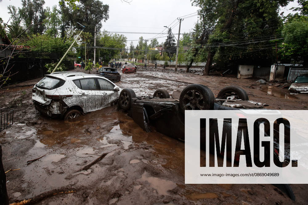 Santiago, October 9, 2026: Consequences of a mudslide that affected the area from San Carlos de Apoquindo to Los Dominicos in the Las Condes district, causing widespread damage and sweeping away vehicles and people. Diego Martin Aton, Chile, Aton 1198105 jpeg