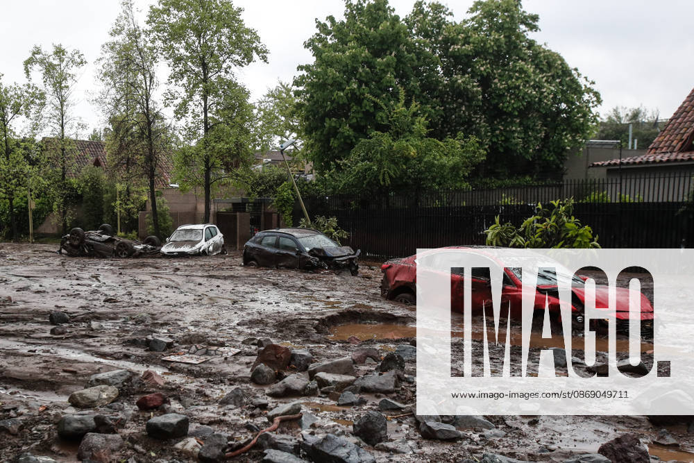 Santiago, October 9, 2026: Consequences of a mudslide that affected the area from San Carlos de Apoquindo to Los Dominicos in the Las Condes district, causing widespread damage and sweeping away vehicles and people. Diego Martin Aton, Chile, Aton 1198104 jpeg
