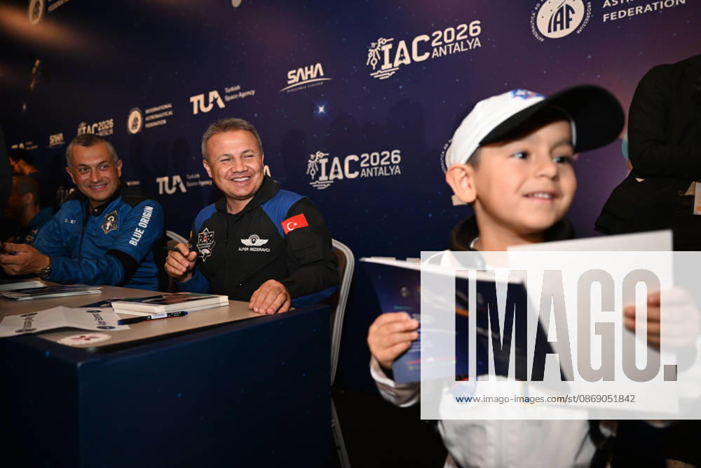 Astronauts meet visitors at autograph session during International Astronautical Congress ANTALYA, TURKIYE - OCTOBER 09: Astronauts from various countries meet visitors during an autograph session on Public Day of the 77th International Astronautical Congress (IAC 2026) at the NEST Congress Center in Antalya, Turkiye, on October 09, 2026. Organized by the International Astronautical Federation (IAF) under the coordination of the Ministry of Industry and Technology and hosted by the Turkish Space Agency (TUA) and SAHA Istanbul, the congress opens its doors to the public on its final day. Muhammed Abdullah Kurtar Anadolu Antalya Turkey. Editorial use only. Please get in touch for any other usage.