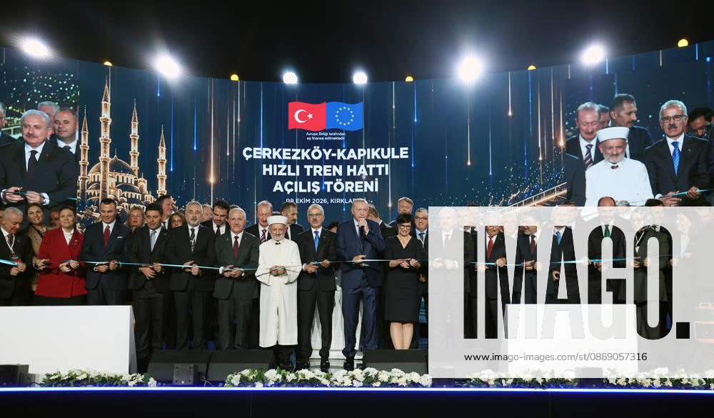 Turkish President Recep Tayyip Erdogan KIRKLARELI, TURKIYE - OCTOBER 9: (---- - MANDATORY CREDIT - TURKISH PRESIDENCY MURAT KULA HANDOUT - NO MARKETING NO ADVERTISING CAMPAIGNS - DISTRIBUTED AS A SERVICE TO CLIENTS----) Turkish President Recep Tayyip Erdogan attends the Cerkezkoy-Kapikule High-Speed Railway Line Opening Ceremony in Kirklareli, Turkiye on October 9, 2026. Turkish Presidency Murat Kula Handout Anadolu Kirklareli Turkey. Editorial use only. Please get in touch for any other usage.