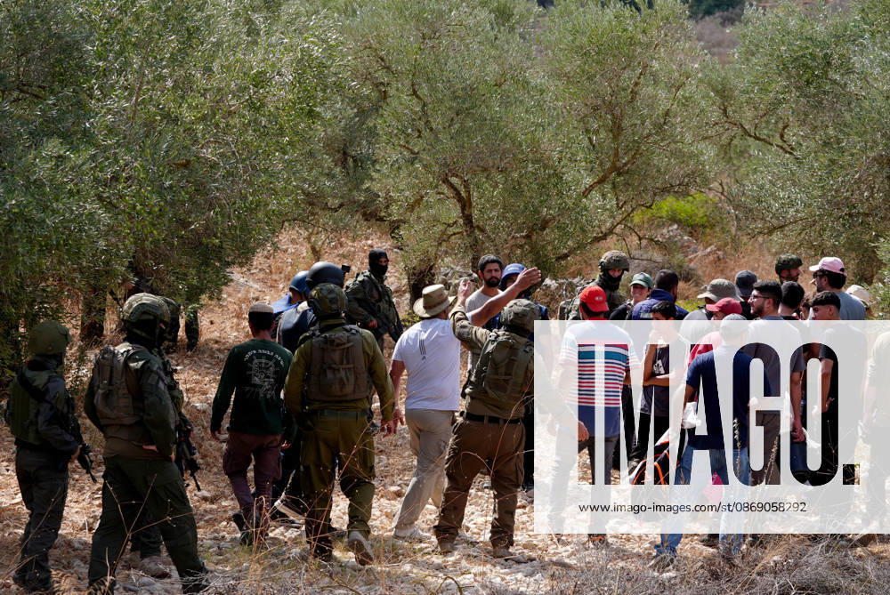 Clashes erupt between Israeli settlers and Palestinian farmers in West Bank RAMALLAH, WEST BANK - OCTOBER 9: Clashes break out between Israeli settlers, accompanied by Israeli soldiers, and Palestinian farmers harvesting olives in the town of Deir Ibzi, near Ramallah in West Bank, on October 9, 2026. The incident reportedly involved damage to olive crops and provocative actions by the settlers. Issam Rimawi Anadolu West Bank Palestine. Editorial use only. Please get in touch for any other usage.