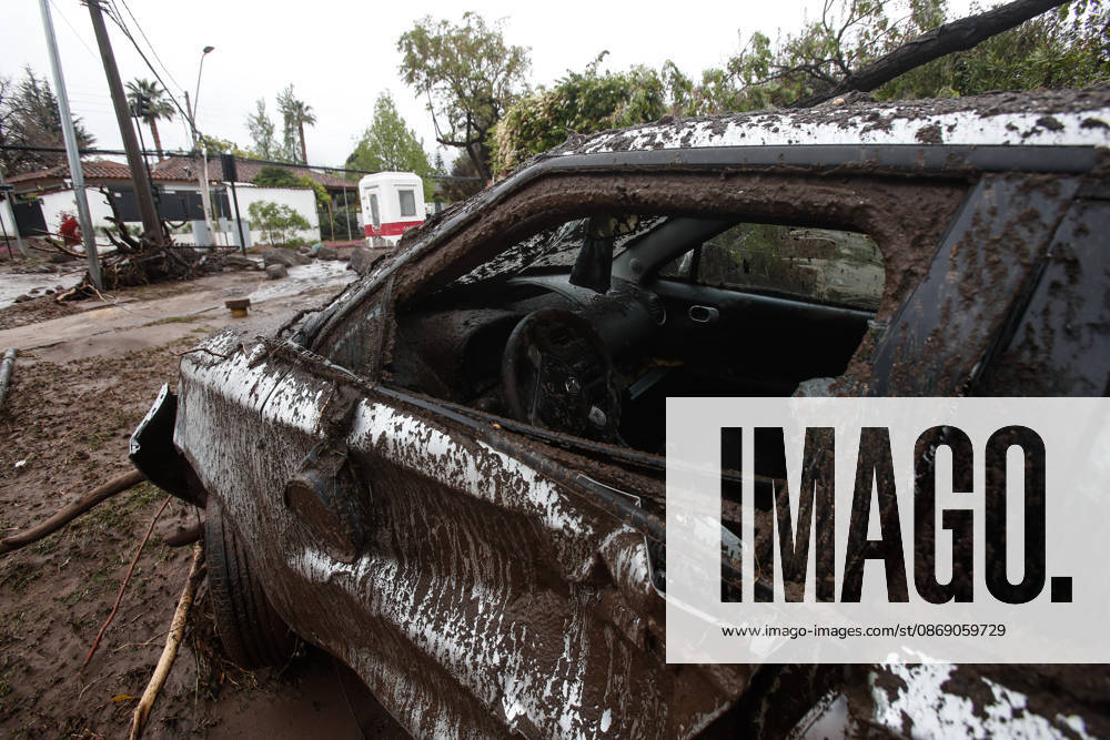 Santiago, October 9, 2026: Consequences of a mudslide that affected the area from San Carlos de Apoquindo to Los Dominicos in the Las Condes district, causing widespread damage and sweeping away vehicles and people. Diego Martin Aton, Chile, Aton 1198116 jpeg