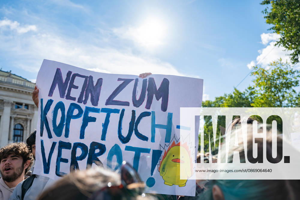 Protest Against the Headscarf Ban. Participants in the School on Fire demonstration—a school strike against the headscarf ban, but also against racism in general— sexism, and militarization in schools at Human Rights Square in Vienna, Austria Vienna Human Rights Square Vienna Austria