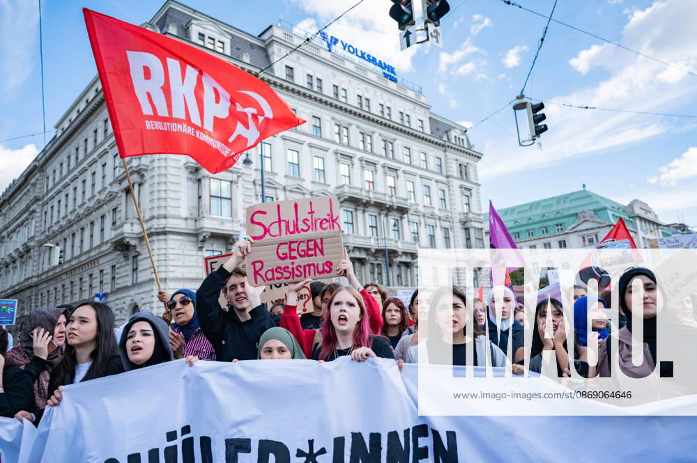 Protest Against the Headscarf Ban. Participants in the School on Fire demonstration—a school strike against the headscarf ban, but also against racism in general— sexism, and militarization in schools at Human Rights Square in Vienna, Austria Vienna Human Rights Square Vienna Austria