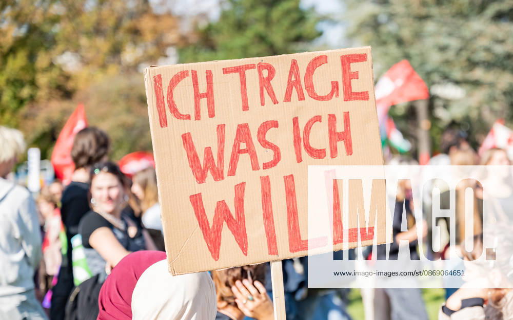 Protest Against the Headscarf Ban. Participants in the School on Fire demonstration—a school strike against the headscarf ban, but also against racism in general— sexism, and militarization in schools at Human Rights Square in Vienna, Austria Vienna Human Rights Square Vienna Austria