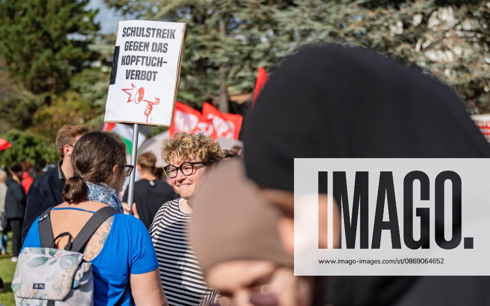 Protest Against the Headscarf Ban. Participants in the School on Fire demonstration—a school strike against the headscarf ban, but also against racism in general— sexism, and militarization in schools at Human Rights Square in Vienna, Austria Vienna Human Rights Square Vienna Austria