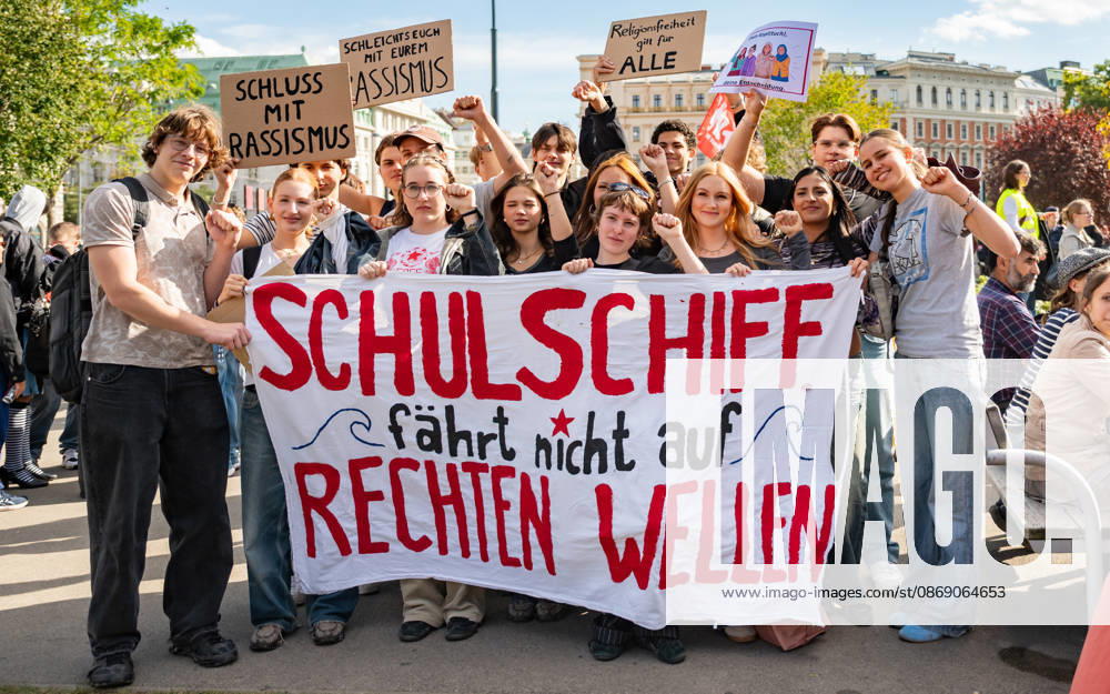 Protest Against the Headscarf Ban. Participants in the School on Fire demonstration—a school strike against the headscarf ban, but also against racism in general— sexism, and militarization in schools at Human Rights Square in Vienna, Austria Vienna Human Rights Square Vienna Austria