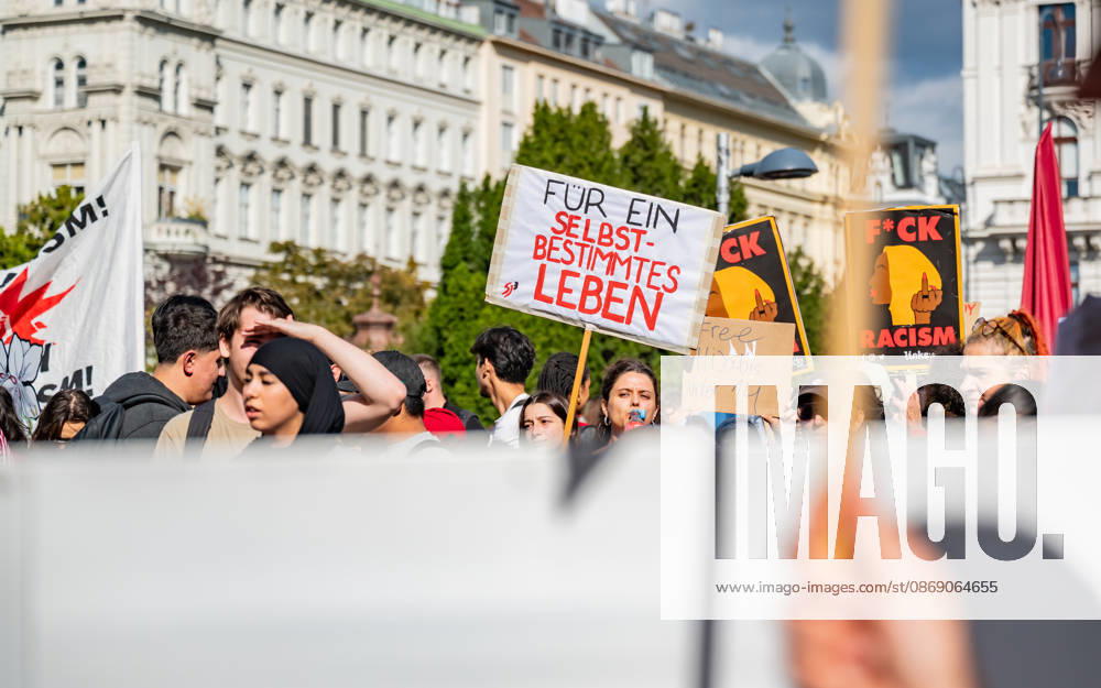 Protest Against the Headscarf Ban. Participants in the School on Fire demonstration—a school strike against the headscarf ban, but also against racism in general— sexism, and militarization in schools at Human Rights Square in Vienna, Austria Vienna Human Rights Square Vienna Austria