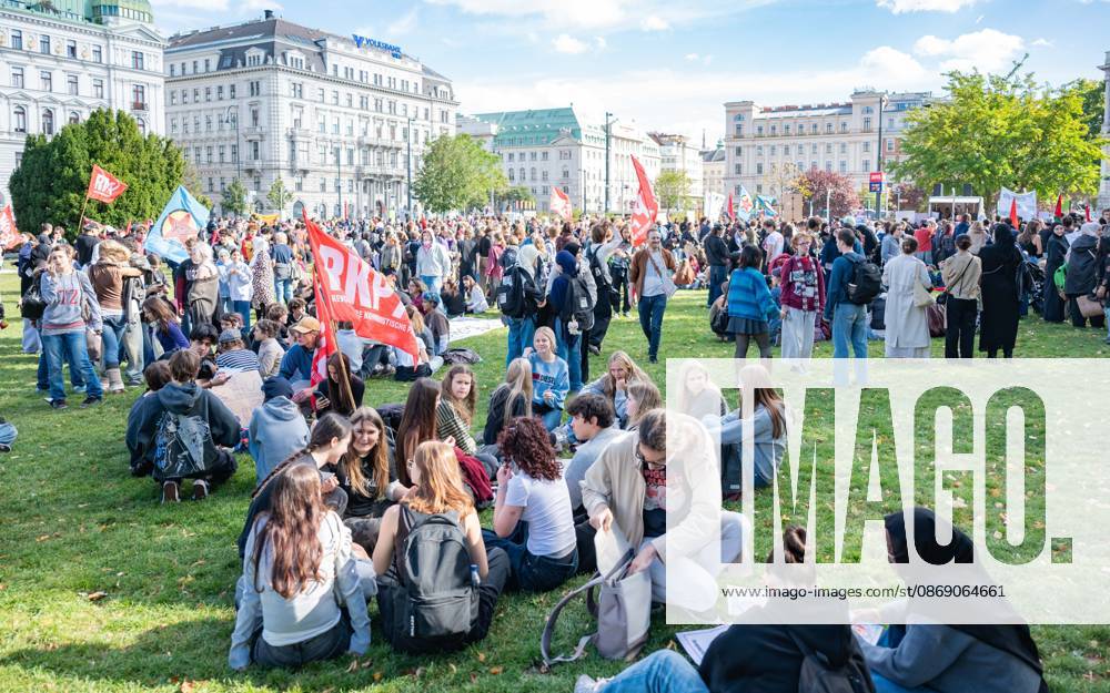 Protest Against the Headscarf Ban. Participants in the School on Fire demonstration—a school strike against the headscarf ban, but also against racism in general— sexism, and militarization in schools at Human Rights Square in Vienna, Austria Vienna Human Rights Square Vienna Austria