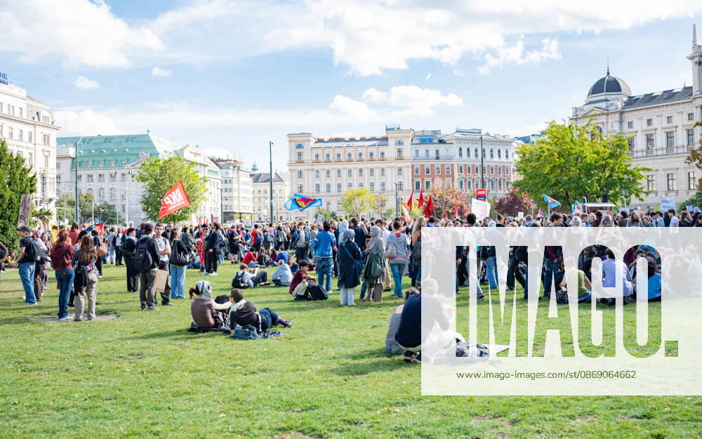 Protest Against the Headscarf Ban. Participants in the School on Fire demonstration—a school strike against the headscarf ban, but also against racism in general— sexism, and militarization in schools at Human Rights Square in Vienna, Austria Vienna Human Rights Square Vienna Austria