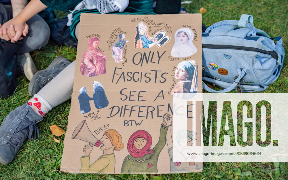 Protest Against the Headscarf Ban. Participants in the School on Fire demonstration—a school strike against the headscarf ban, but also against racism in general— sexism, and militarization in schools at Human Rights Square in Vienna, Austria Vienna Human Rights Square Vienna Austria