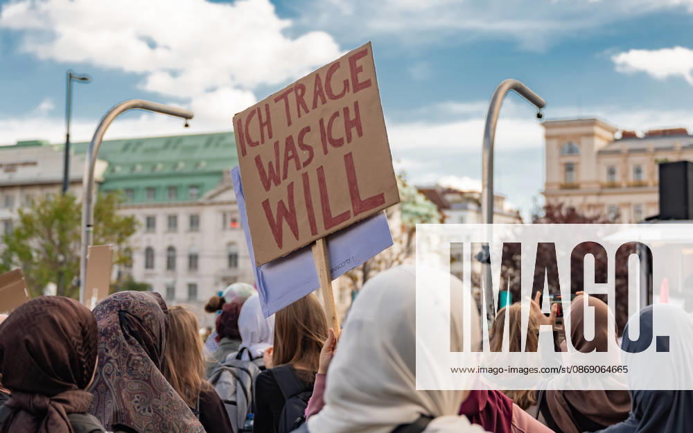 Protest Against the Headscarf Ban. Participants in the School on Fire demonstration—a school strike against the headscarf ban, but also against racism in general— sexism, and militarization in schools at Human Rights Square in Vienna, Austria Vienna Human Rights Square Vienna Austria