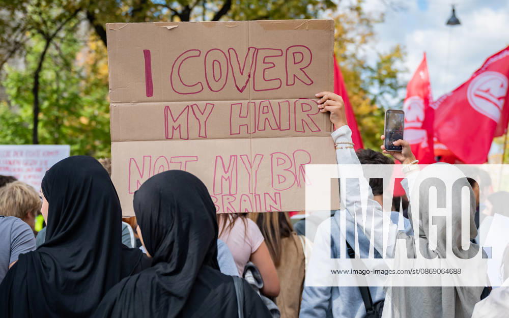 Protest Against the Headscarf Ban. Participants in the School on Fire demonstration—a school strike against the headscarf ban, but also against racism in general— sexism, and militarization in schools at Human Rights Square in Vienna, Austria Vienna Human Rights Square Vienna Austria