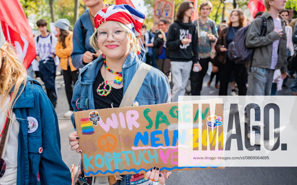 Protest Against the Headscarf Ban. Participants in the School on Fire demonstration—a school strike against the headscarf ban, but also against racism in general— sexism, and militarization in schools at Human Rights Square in Vienna, Austria Vienna Human Rights Square Vienna Austria