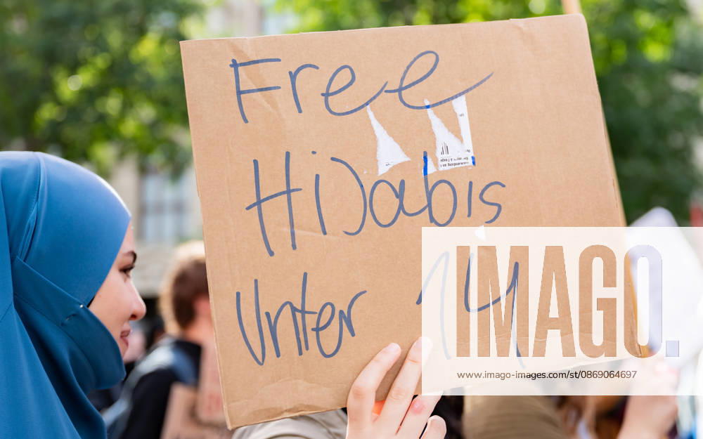Protest Against the Headscarf Ban. Participants in the School on Fire demonstration—a school strike against the headscarf ban, but also against racism in general— sexism, and militarization in schools at Human Rights Square in Vienna, Austria Vienna Human Rights Square Vienna Austria