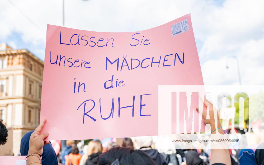 Protest Against the Headscarf Ban. Participants in the School on Fire demonstration—a school strike against the headscarf ban, but also against racism in general— sexism, and militarization in schools at Human Rights Square in Vienna, Austria Vienna Human Rights Square Vienna Austria