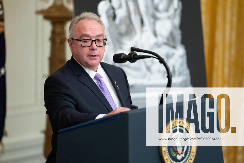 Brett Rugo, founder of Rugo Stone which constructed a helipad on the South Lawn, speaks during an event in the East Room of the White House in Washington, DC on Friday, Oct. 9, 2026. Trump is hosting a Columbus Day celebration. WASP20261009117 AaronxSchwartz