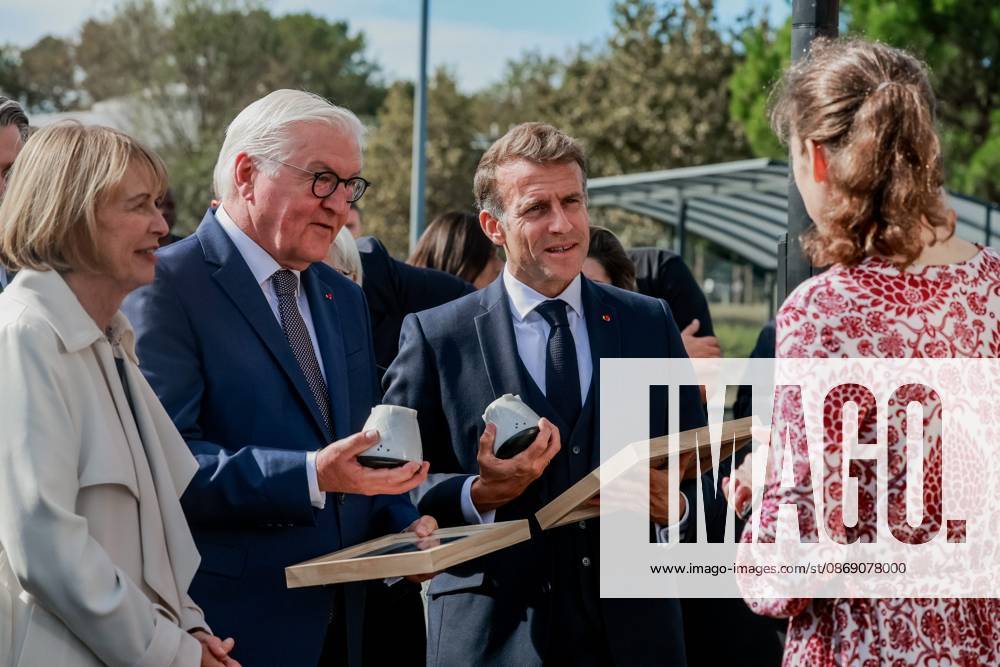 STATE VISIT BY MR. FRANK WALTER STEINMEIER, PRESIDENT OF THE FEDERAL REPUBLIC OF GERMANY, ACCOMPANIED BY THE PRESIDENT OF THE FRENCH REPUBLIC, EMMANUEL MACRON. PHOTO: PQR SUD OUEST, GUILLAUME BONNAUD Bordeaux, October 9, 2026, in Gironde. State visit by Mr. Frank Walter Steinmeier, President of the Federal Republic of Germany, accompanied by the President of theEMMANUEL MACRON, PRESIDENT OF THE FRENCH REPUBLIC, PHOTO BY GUILLAUME BONNAUD AT THE SITE OF THE EXPLORATION COMPANY’S NYX SPACE CAPSULE State visit by Frank-Walter Steinmeier, President of the Federal Republic of Germany, accompanied by President Emmanuel Macron in Bordeaux on October 9, 2026, Bordeaux, Gironde, France