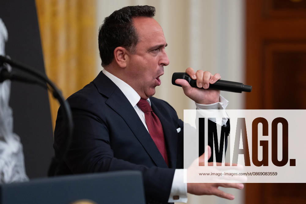 Singer Christopher Macchio performs during a Columbus Day Celebration in the East Room of the White House in Washington, DC, USA hosted by United States President Donald J Trump on Friday
