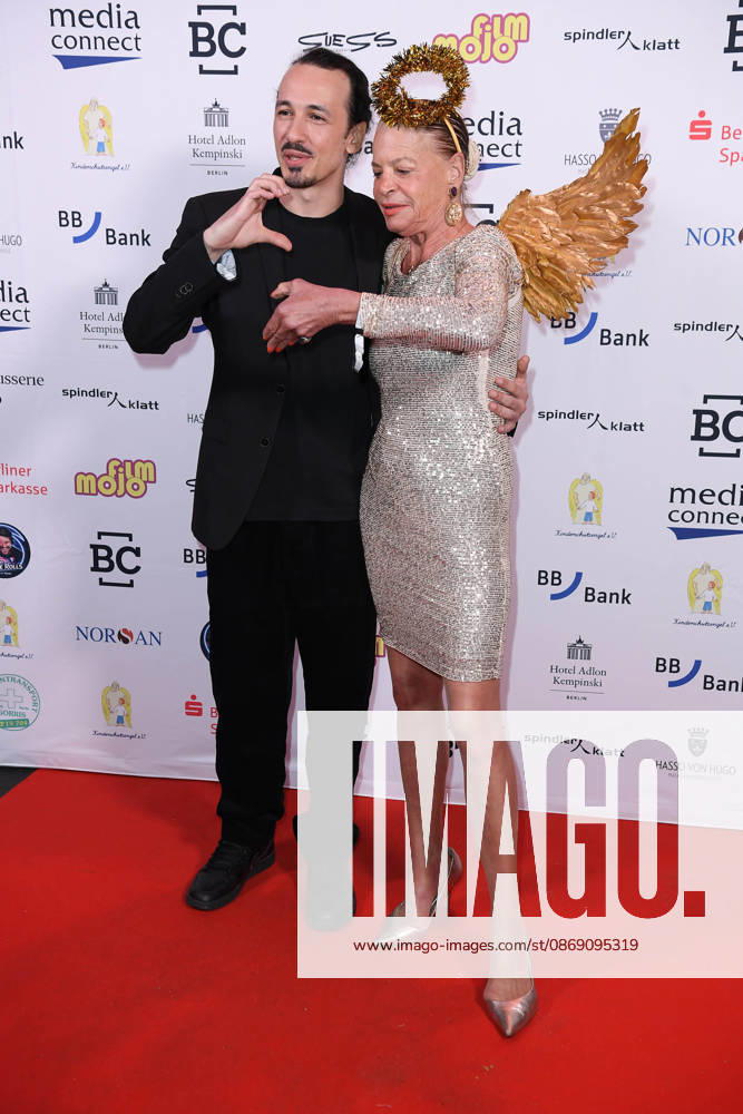 Marvin Herzsprung, son of Bernd Herzsprung, and Barbara Engel at the KINDERSCHUTZENGEL e.V. Gala 2026 at Spindler Klatt in Berlin on October 9, 2026