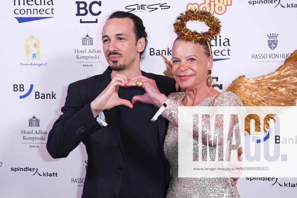 Marvin Herzsprung, son of Bernd Herzsprung, and Barbara Engel at the KINDERSCHUTZENGEL e.V. Gala 2026 at Spindler Klatt in Berlin on October 9, 2026