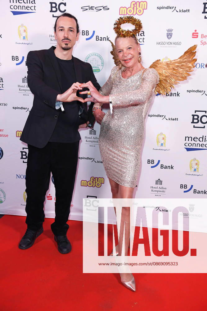 Marvin Herzsprung, son of Bernd Herzsprung, and Barbara Engel at the KINDERSCHUTZENGEL e.V. Gala 2026 at Spindler Klatt in Berlin on October 9, 2026