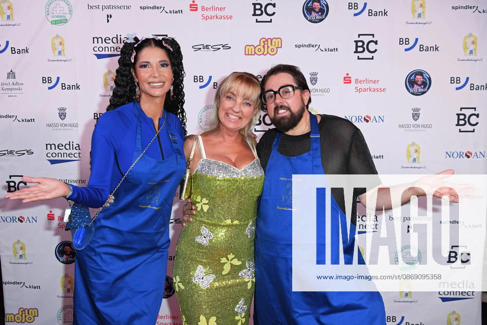 Micaela Schäfer, Jacqueline Boy, founder of Kinderschutzengel e.V., and Steven Preisner at the KINDERSCHUTZENGEL E.V. GALA 2026 at Spindler Klatt in Berlin on October 9, 2026