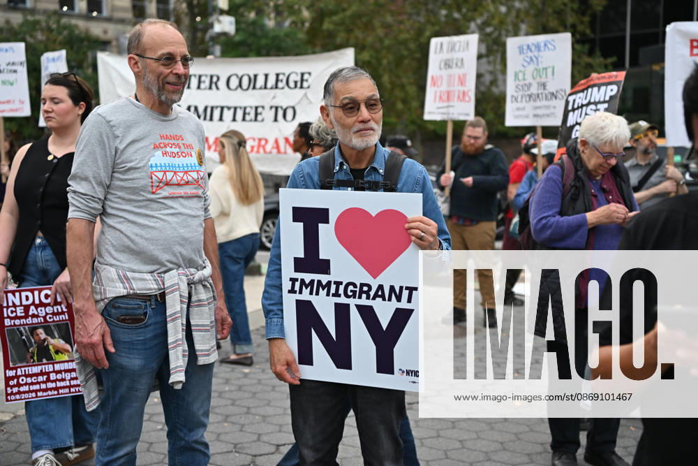 Protesters rally after ICE shooting of New York man in car with child inside NEW YORK, UNITED STATES - OCTOBER 9: A massive protest takes place at Foley Square , demanding the withdrawal of ICE from the city in New York, United States on October 9, 2026. The demonstration follows an incident yesterday in the Bronx where an ICE officer shot Oscar Belgal, a Dominican Republic national, in the neck while he was driving with a 5-year-old child in the vehicle. Waleed Zein Anadolu New York United States. Editorial use only. Please get in touch for any other usage.